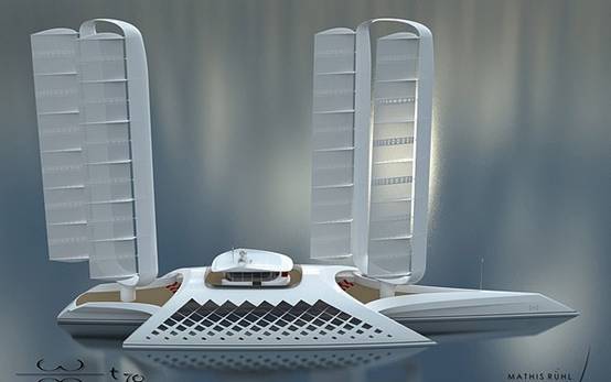 A ￡90 million ($114m) eco-friendly superyacht (artist's impression) powered by wind turbines that never needs to return to land to refuel has been revealed for the first time 